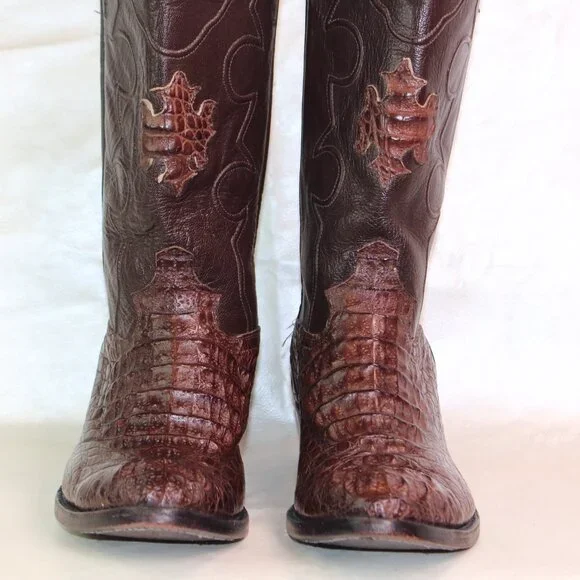 Cowtown Cowboy Boots + Crocodilian-Pattern Leather + Dark Brown + Size 11 - Picture 8 of 12